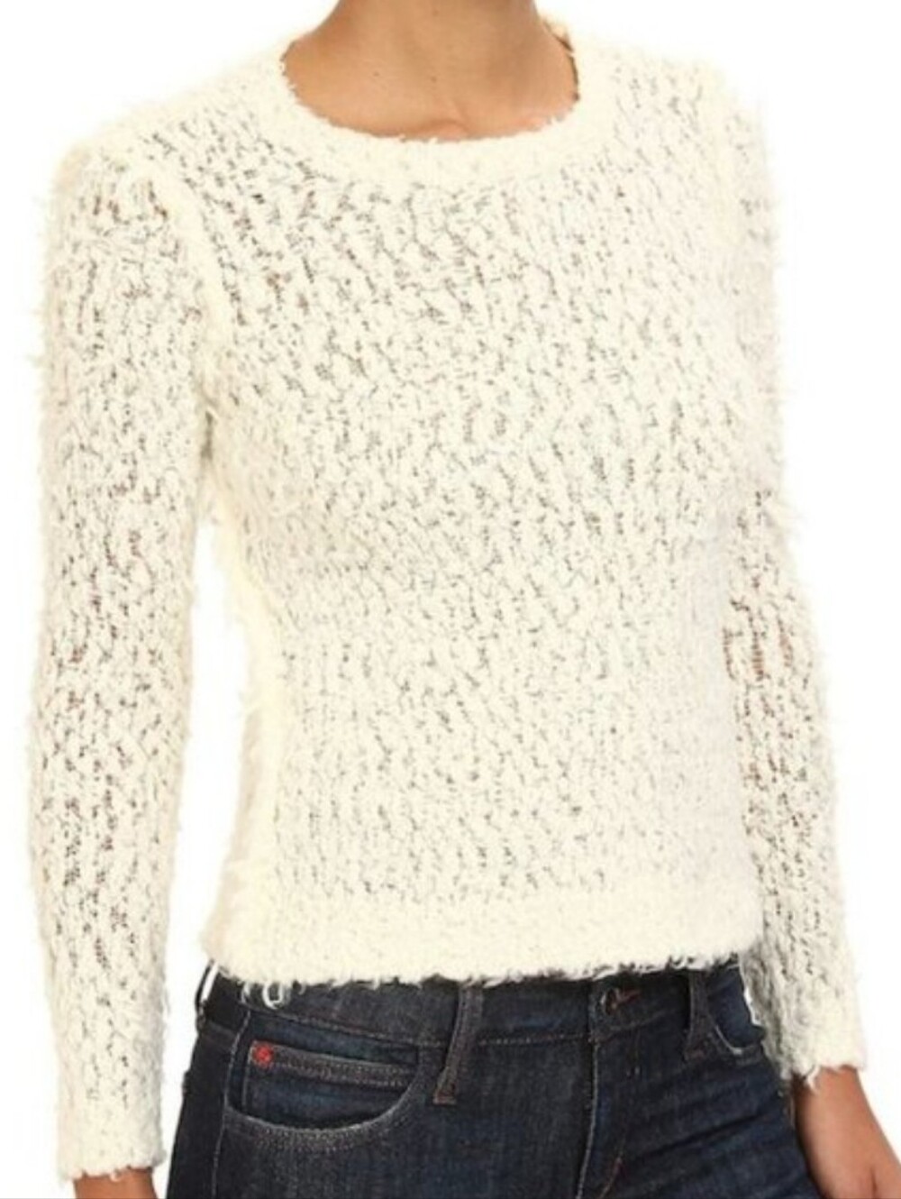 Free People 'September Song' Cream Textured Knit Pull-over Sweater, Women's Med.